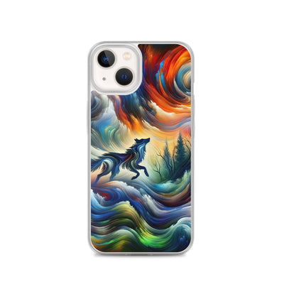Alpen Abstraktgemälde mit Wolf Silhouette in lebhaften Farben (AN) - iPhone Schutzhülle (durchsichtig) xxx yyy zzz iPhone 13