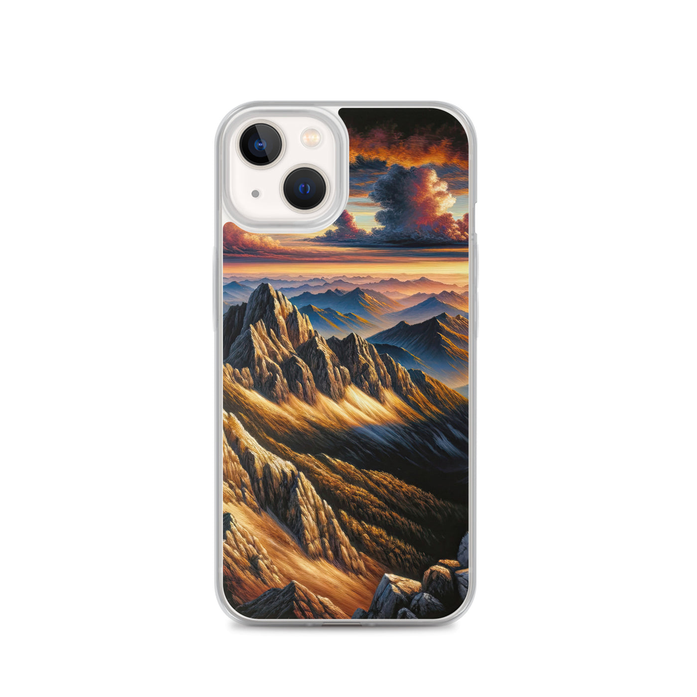 Alpen in Abenddämmerung: Acrylgemälde mit beleuchteten Berggipfeln - iPhone Schutzhülle (durchsichtig) berge xxx yyy zzz iPhone 13