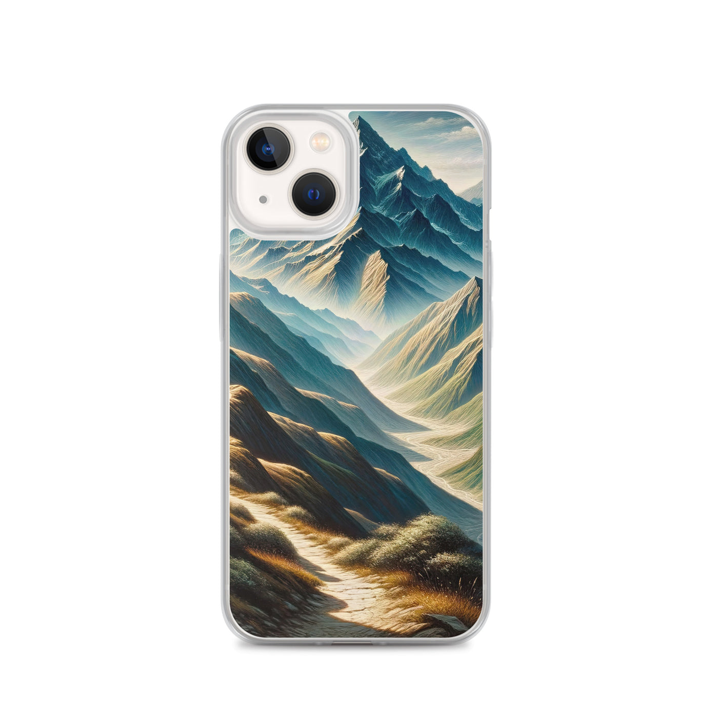 Berglandschaft: Acrylgemälde mit hervorgehobenem Pfad - iPhone Schutzhülle (durchsichtig) berge xxx yyy zzz iPhone 13