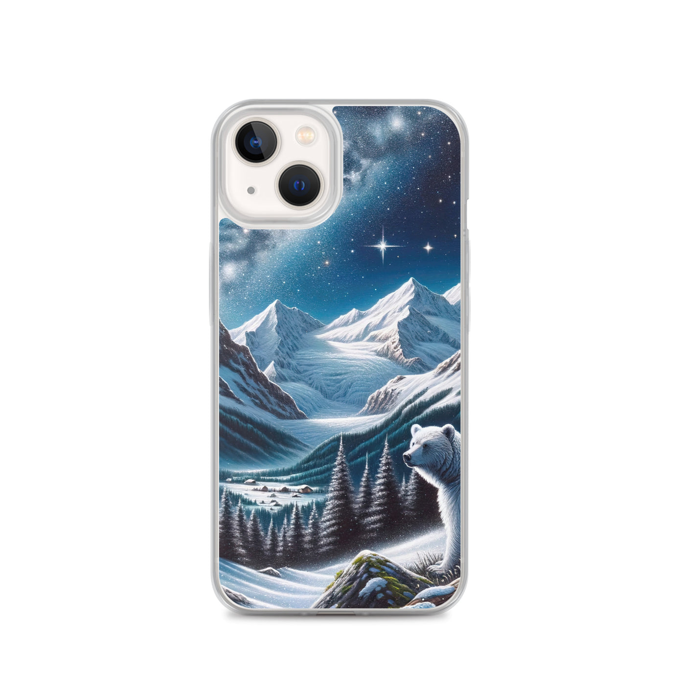 Sternennacht und Eisbär: Acrylgemälde mit Milchstraße, Alpen und schneebedeckte Gipfel - iPhone Schutzhülle (durchsichtig) camping xxx yyy zzz iPhone 13