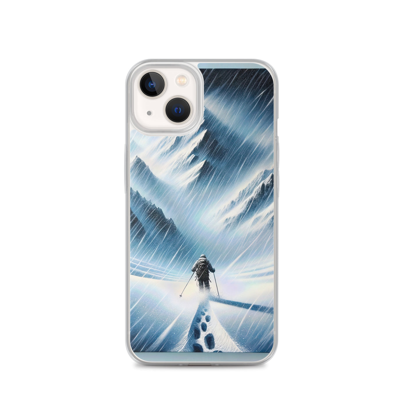 Wanderer und Bergsteiger im Schneesturm: Acrylgemälde der Alpen - iPhone Schutzhülle (durchsichtig) wandern xxx yyy zzz iPhone 13