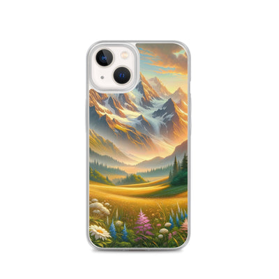 Heitere Alpenschönheit: Schneeberge und Wildblumenwiesen - iPhone Schutzhülle (durchsichtig) berge xxx yyy zzz iPhone 13
