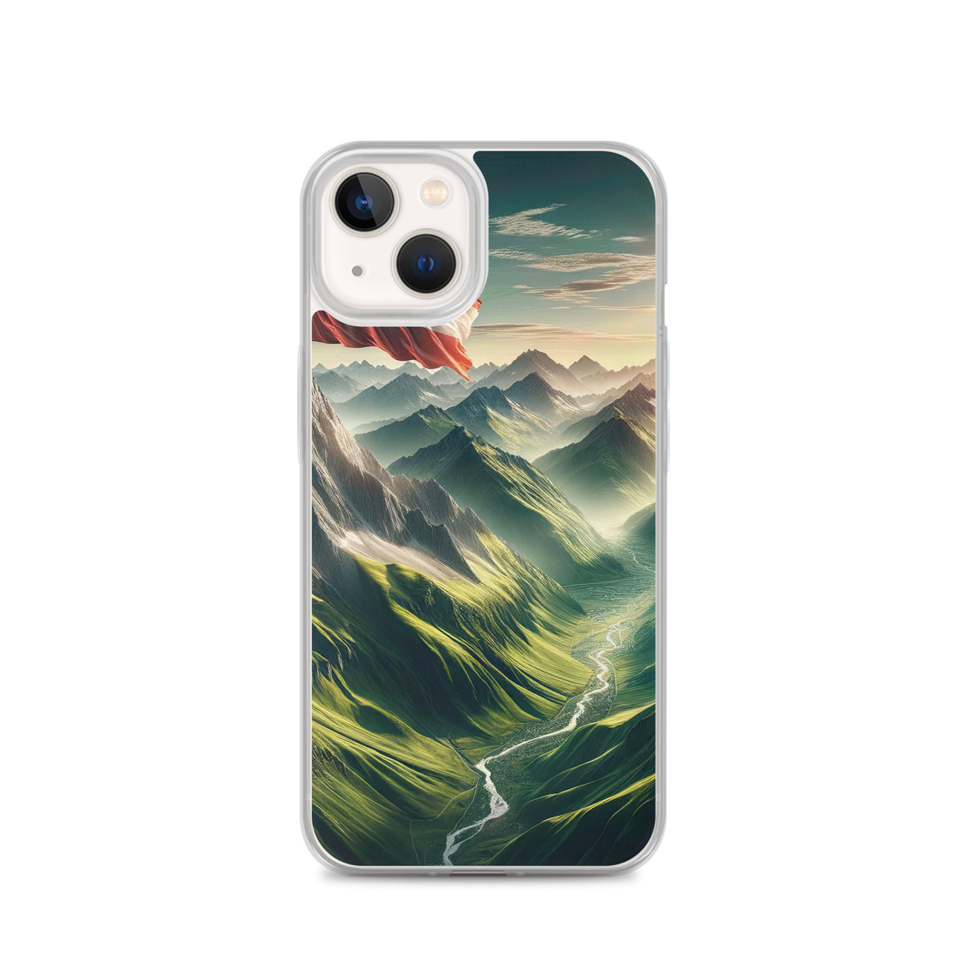 Alpen Gebirge: Fotorealistische Bergfläche mit Österreichischer Flagge - iPhone Schutzhülle (durchsichtig) berge xxx yyy zzz iPhone 13