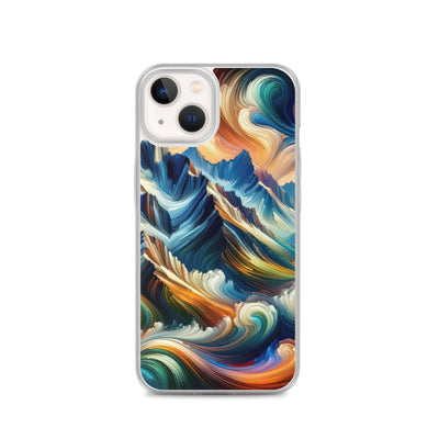 Abstrakte Kunst der Alpen mit lebendigen Farben und wirbelnden Mustern, majestätischen Gipfel und Täler - iPhone Schutzhülle (durchsichtig) berge xxx yyy zzz iPhone 13