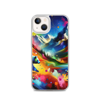 Neonfarbener Alpen Bär in abstrakten geometrischen Formen - iPhone Schutzhülle (durchsichtig) camping xxx yyy zzz iPhone 13