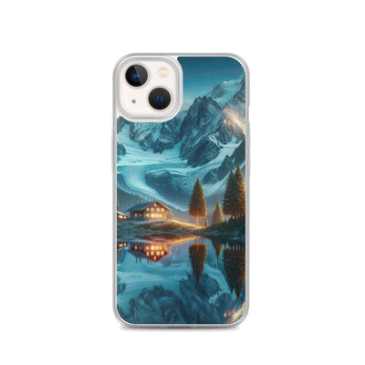 Stille Alpenmajestätik: Digitale Kunst mit Schnee und Bergsee-Spiegelung - iPhone Schutzhülle (durchsichtig) berge xxx yyy zzz iPhone 13