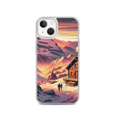 Berghütte im goldenen Sonnenuntergang: Digitale Alpenillustration - iPhone Schutzhülle (durchsichtig) berge xxx yyy zzz iPhone 13