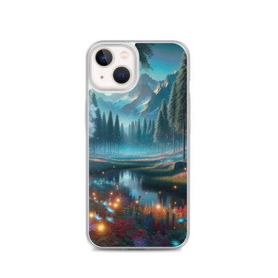 Ätherischer Alpenwald: Digitale Darstellung mit leuchtenden Bäumen und Blumen - iPhone Schutzhülle (durchsichtig) camping xxx yyy zzz iPhone 13