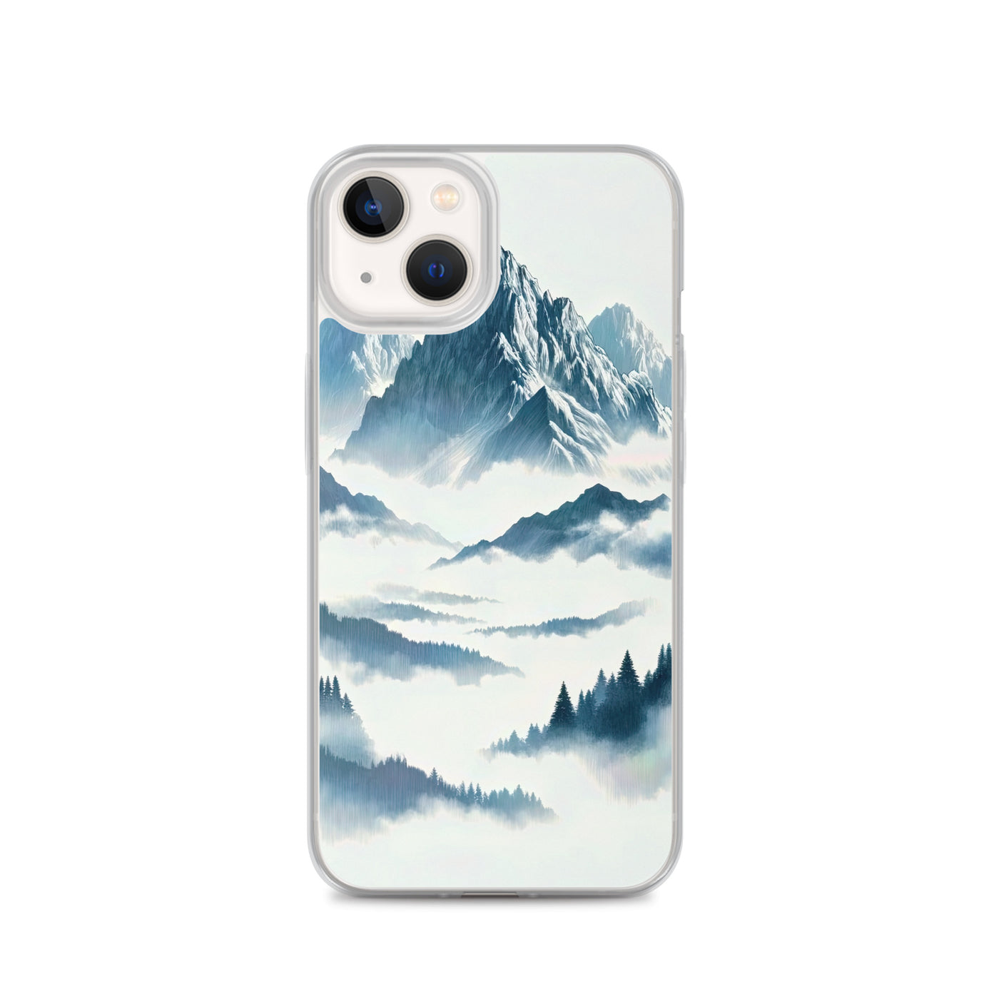 Nebeliger Alpenmorgen-Essenz, verdeckte Täler und Wälder - iPhone Schutzhülle (durchsichtig) berge xxx yyy zzz iPhone 13