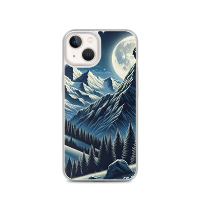 Steinbock in Alpennacht, silberne Berge und Sternenhimmel - iPhone Schutzhülle (durchsichtig) berge xxx yyy zzz iPhone 13