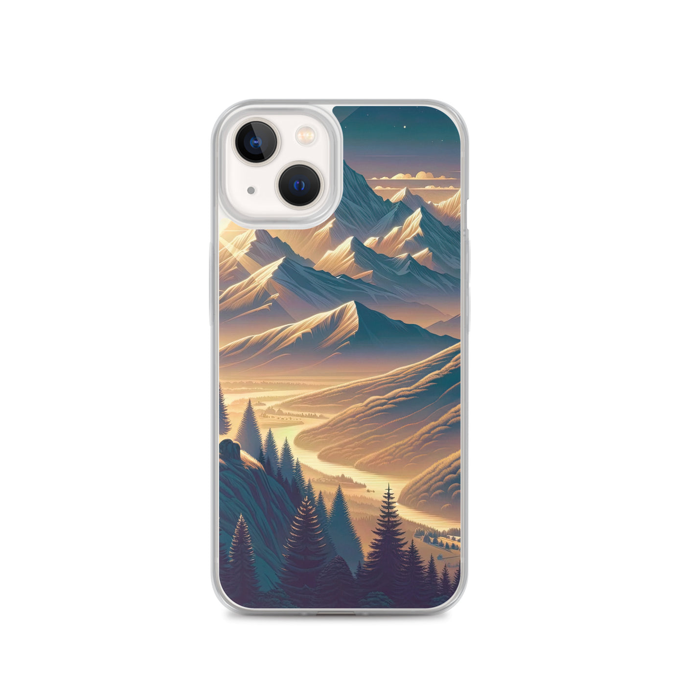 Alpen-Morgendämmerung, erste Sonnenstrahlen auf Schneegipfeln - iPhone Schutzhülle (durchsichtig) berge xxx yyy zzz iPhone 13