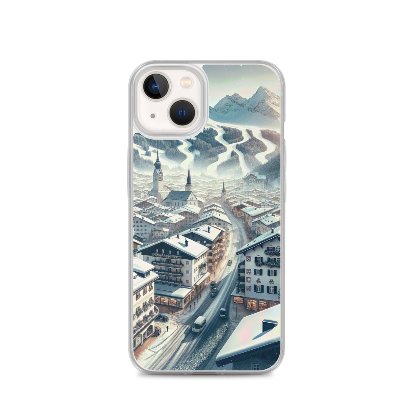 Winter in Kitzbühel: Digitale Malerei von schneebedeckten Dächern - iPhone Schutzhülle (durchsichtig) berge xxx yyy zzz iPhone 13