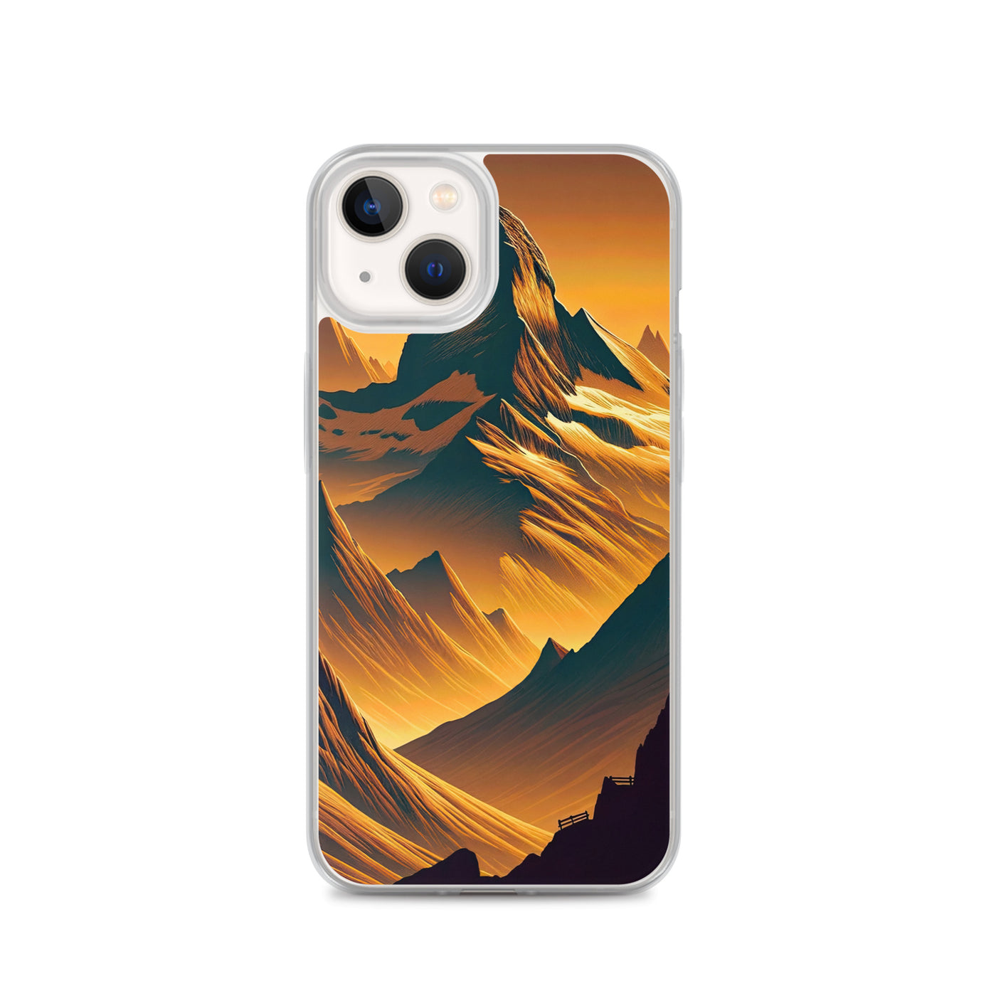 Fuchs in Alpen-Sonnenuntergang, goldene Berge und tiefe Täler - iPhone Schutzhülle (durchsichtig) camping xxx yyy zzz iPhone 13