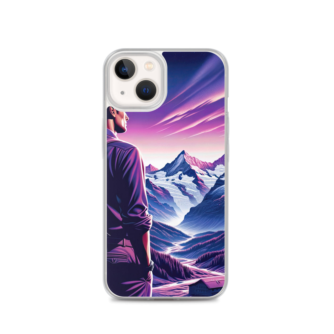 Wanderer in alpiner Dämmerung, schneebedeckte Gipfel ins Unendliche - iPhone Schutzhülle (durchsichtig) wandern xxx yyy zzz iPhone 13