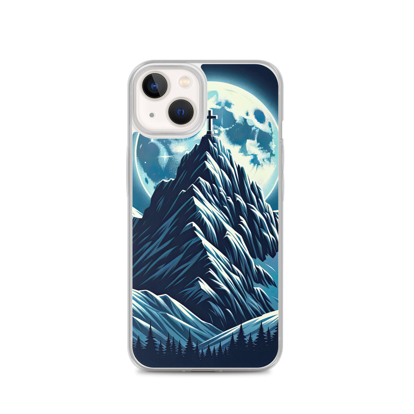 Mondnacht und Gipfelkreuz in den Alpen, glitzernde Schneegipfel - iPhone Schutzhülle (durchsichtig) berge xxx yyy zzz iPhone 13