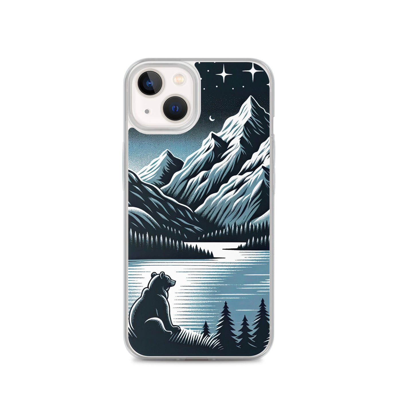 Bär in Alpen-Mondnacht, silberne Berge, schimmernde Seen - iPhone Schutzhülle (durchsichtig) camping xxx yyy zzz iPhone 13