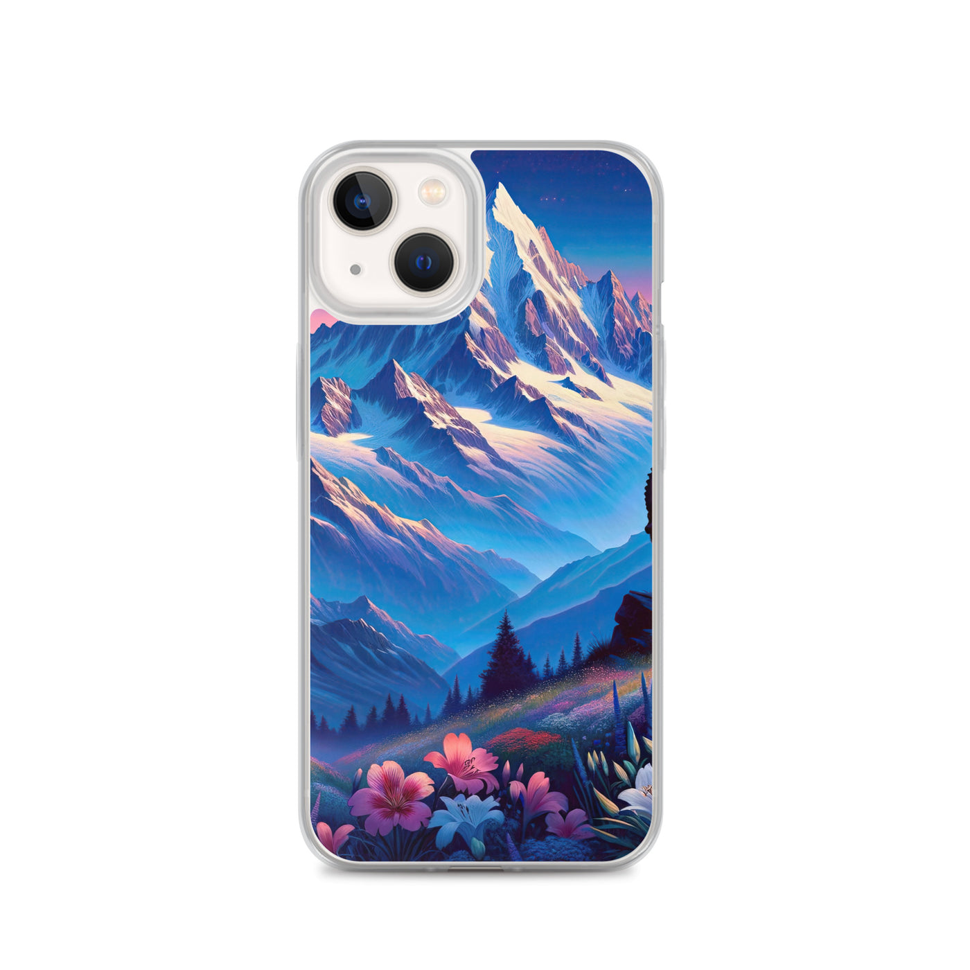 Steinbock bei Dämmerung in den Alpen, sonnengeküsste Schneegipfel - iPhone Schutzhülle (durchsichtig) berge xxx yyy zzz iPhone 13