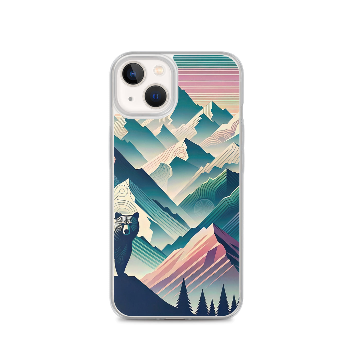 Bär im Panoramablick der Alpen, moderne Kunst-Gebirgsschichten - iPhone Schutzhülle (durchsichtig) camping xxx yyy zzz iPhone 13