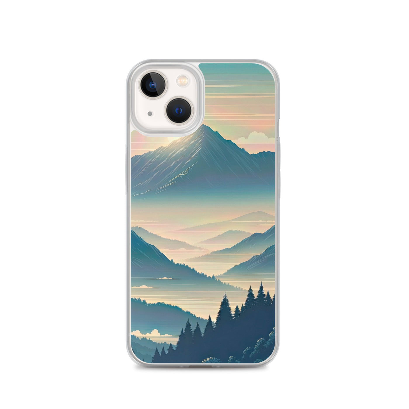 Bergszene bei Morgendämmerung, erste Sonnenstrahlen auf Bergrücken - iPhone Schutzhülle (durchsichtig) berge xxx yyy zzz iPhone 13