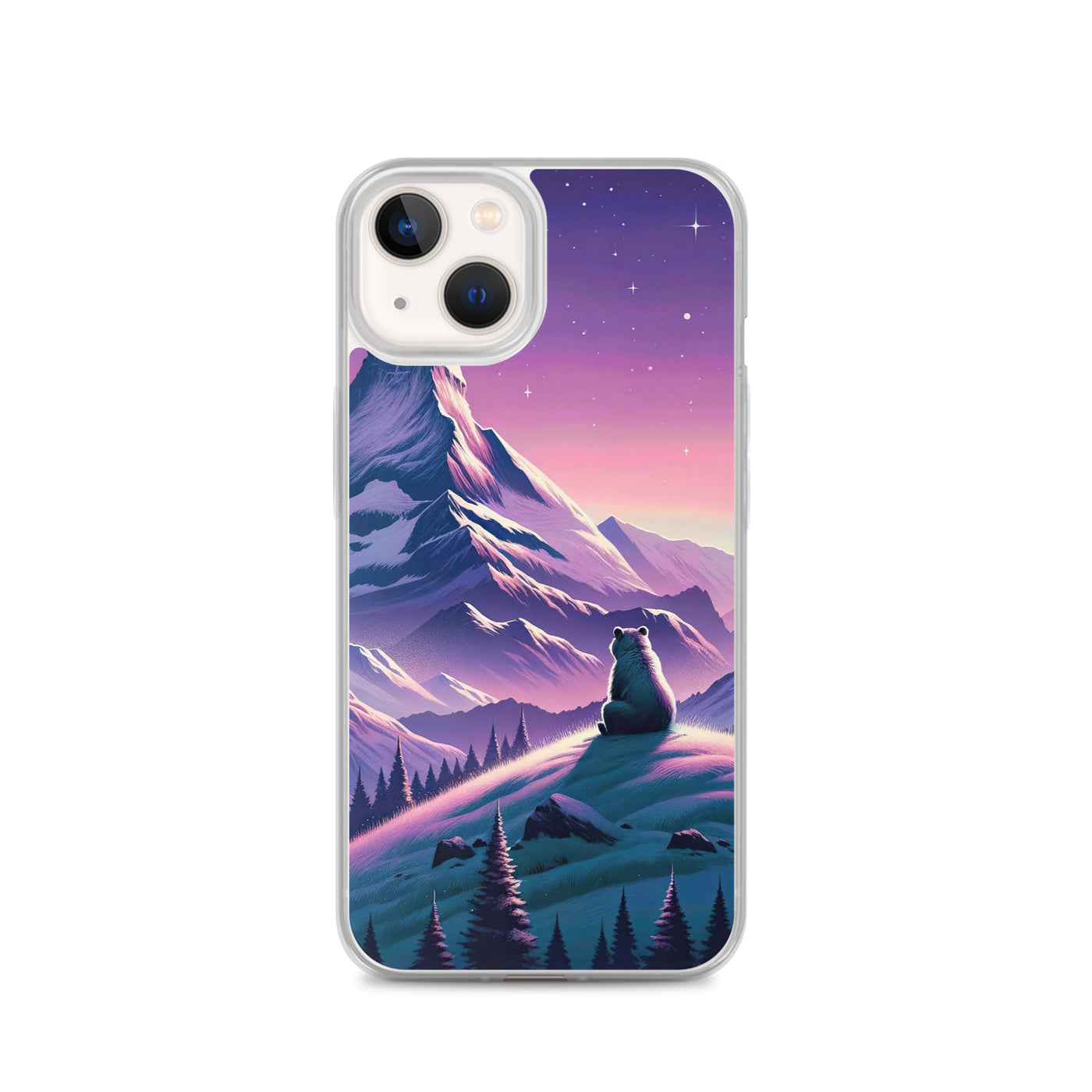 Bezaubernder Alpenabend mit Bär, lavendel-rosafarbener Himmel (AN) - iPhone Schutzhülle (durchsichtig) xxx yyy zzz iPhone 13