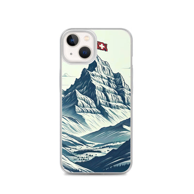 Ausgedehnte Bergkette mit dominierendem Gipfel und wehender Schweizer Flagge - iPhone Schutzhülle (durchsichtig) berge xxx yyy zzz iPhone 13