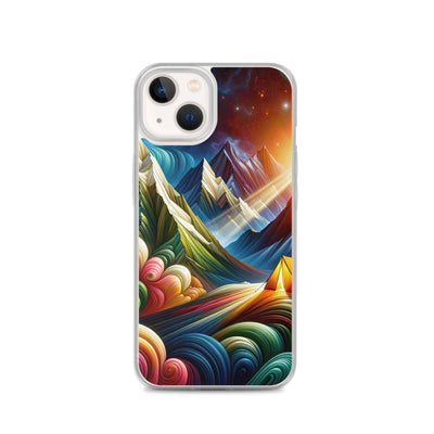 Abstrakte Bergwelt in lebendigen Farben mit Zelt - iPhone Schutzhülle (durchsichtig) camping xxx yyy zzz iPhone 13