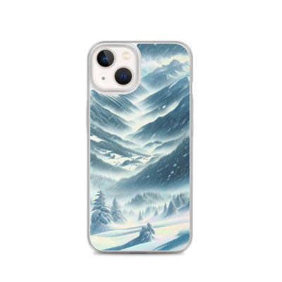 Alpine Wildnis im Wintersturm mit Skifahrer, verschneite Landschaft - iPhone Schutzhülle (durchsichtig) klettern ski xxx yyy zzz iPhone 13