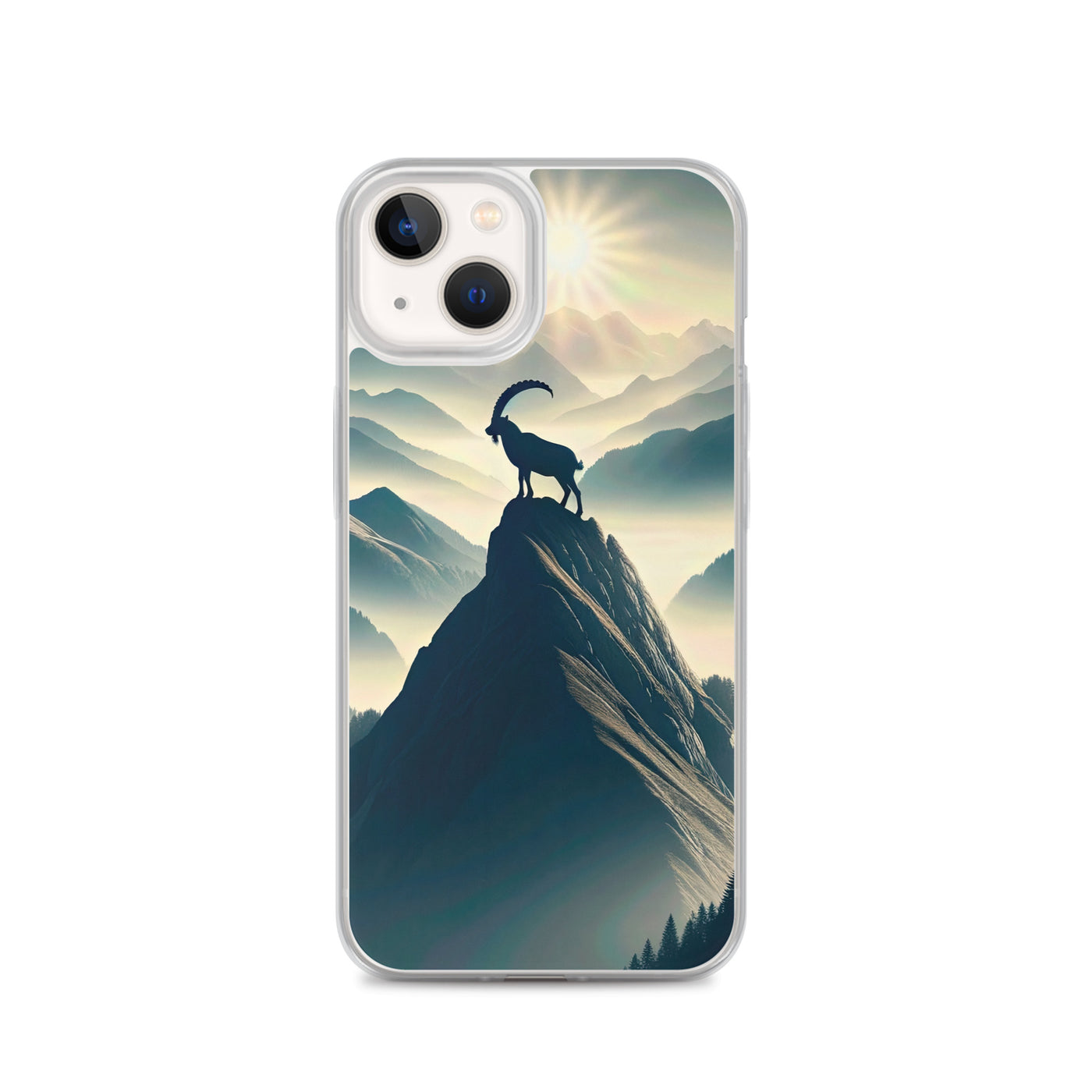 Morgendlicher Steinbock auf Alpengipfel, steile Berghänge - iPhone Schutzhülle (durchsichtig) berge xxx yyy zzz iPhone 13
