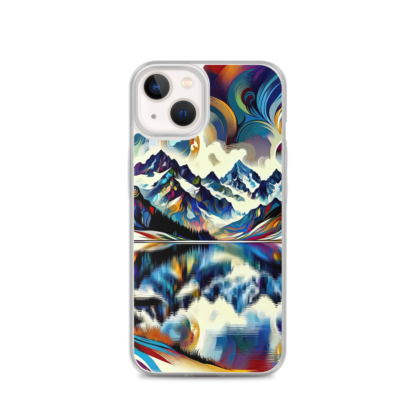 Alpensee im Zentrum eines abstrakt-expressionistischen Alpen-Kunstwerks - iPhone Schutzhülle (durchsichtig) berge xxx yyy zzz iPhone 13