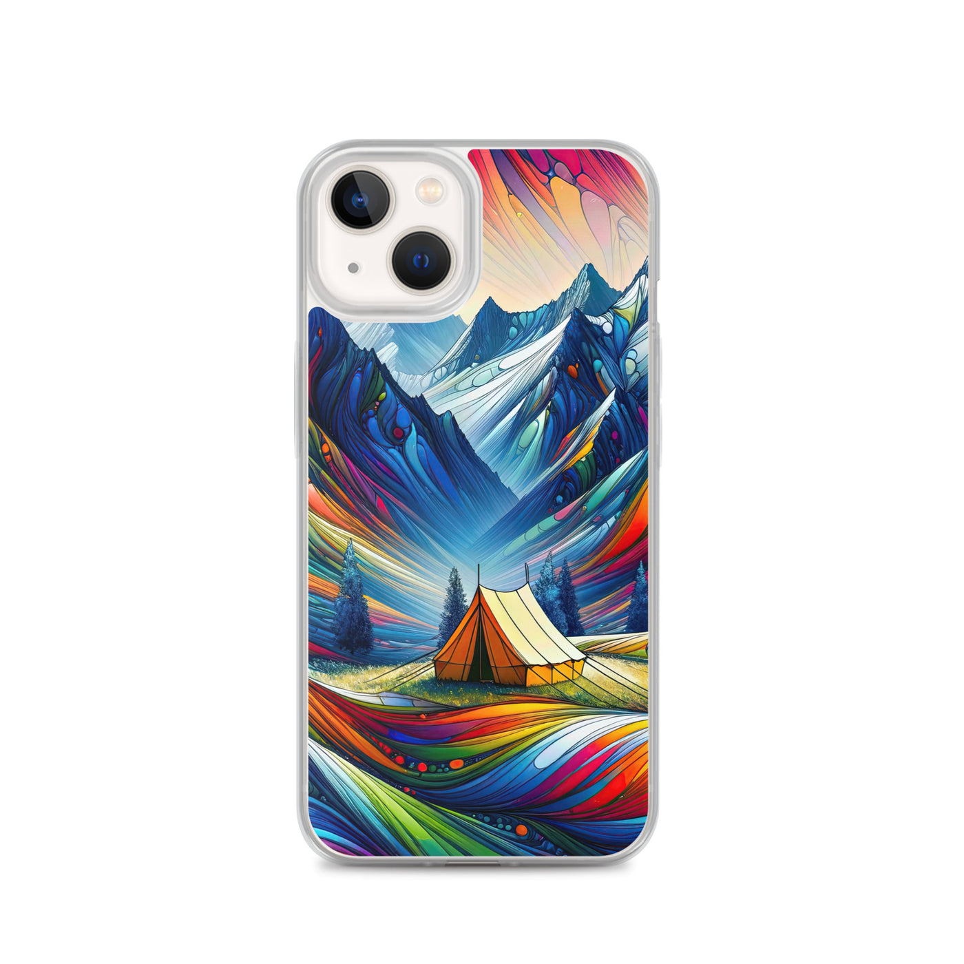 Surreale Alpen in abstrakten Farben, dynamische Formen der Landschaft - iPhone Schutzhülle (durchsichtig) camping xxx yyy zzz iPhone 13