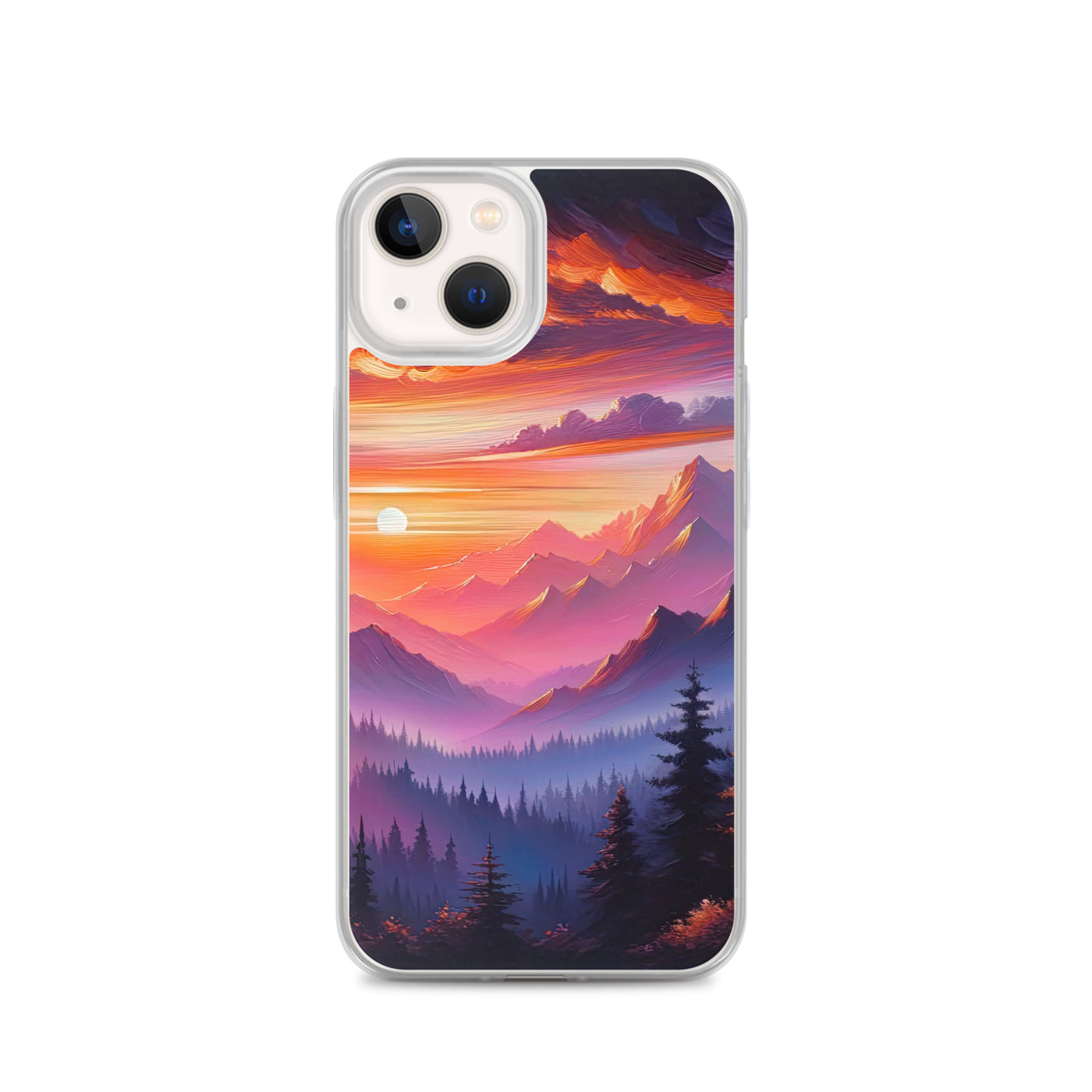 Ölgemälde der Alpenlandschaft im ätherischen Sonnenuntergang, himmlische Farbtöne - iPhone Schutzhülle (durchsichtig) berge xxx yyy zzz iPhone 13