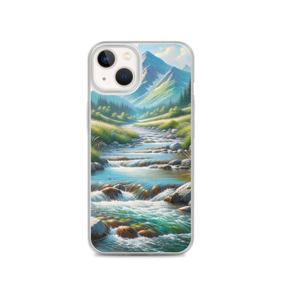 Sanfter Gebirgsbach in Ölgemälde, klares Wasser über glatten Felsen - iPhone Schutzhülle (durchsichtig) berge xxx yyy zzz iPhone 13