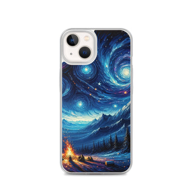 Sternennacht über den Alpen inspiriertes Ölgemälde, mystischer Nachthimmel in Blau - iPhone Schutzhülle (durchsichtig) camping xxx yyy zzz iPhone 13