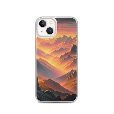 Ölgemälde der Alpen in der goldenen Stunde mit Wanderer, Orange-Rosa Bergpanorama - iPhone Schutzhülle (durchsichtig) wandern xxx yyy zzz iPhone 13