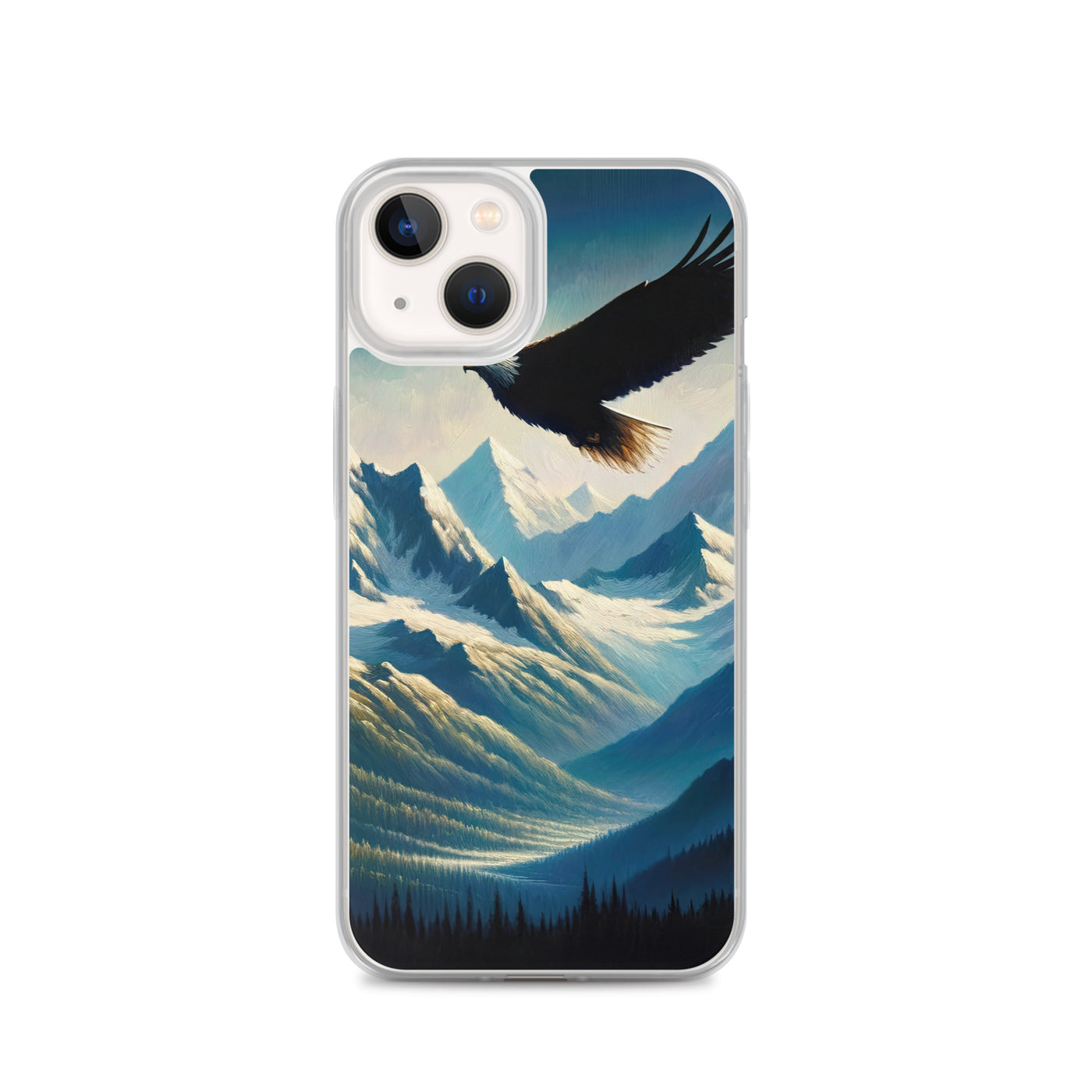 Ölgemälde eines Adlers vor schneebedeckten Bergsilhouetten - iPhone Schutzhülle (durchsichtig) berge xxx yyy zzz iPhone 13