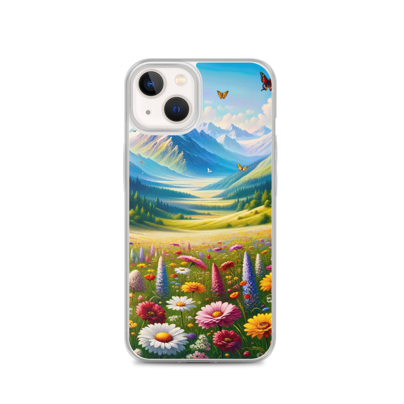 Ölgemälde einer ruhigen Almwiese, Oase mit bunter Wildblumenpracht - iPhone Schutzhülle (durchsichtig) camping xxx yyy zzz iPhone 13