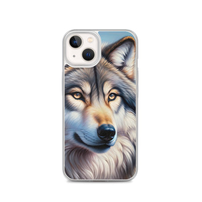 Ölgemäldeporträt eines majestätischen Wolfes mit intensiven Augen in der Berglandschaft (AN) - iPhone Schutzhülle (durchsichtig) xxx yyy zzz iPhone 13