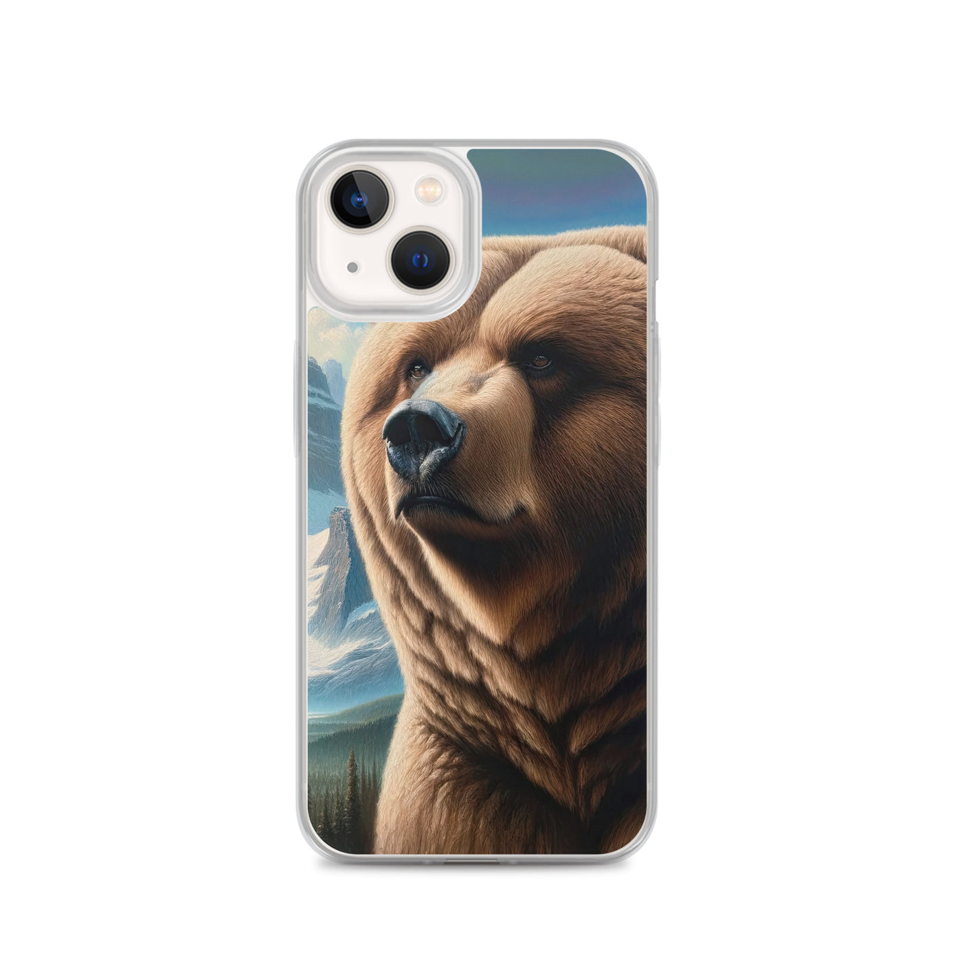 Realistisches Ölgemälde eines männlichen Bären in den Bergen mit Fokus auf Stärke und Schärfe - iPhone Schutzhülle (durchsichtig) camping xxx yyy zzz iPhone 13