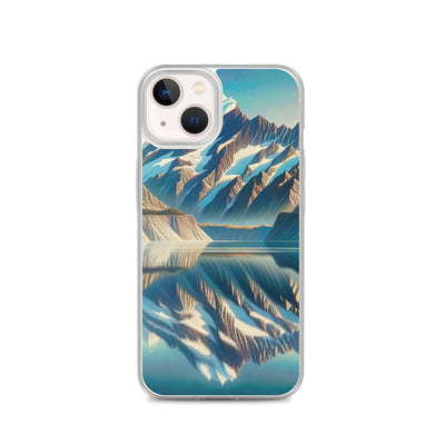 Ölgemälde eines unberührten Sees, der die Bergkette spiegelt - iPhone Schutzhülle (durchsichtig) berge xxx yyy zzz iPhone 13