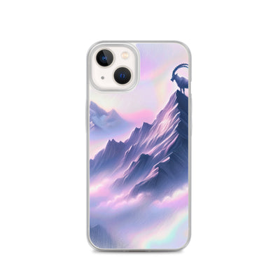 Pastellzeichnung der Alpen im Morgengrauen mit Steinbock in Rosa- und Lavendeltönen - iPhone Schutzhülle (durchsichtig) berge xxx yyy zzz iPhone 13