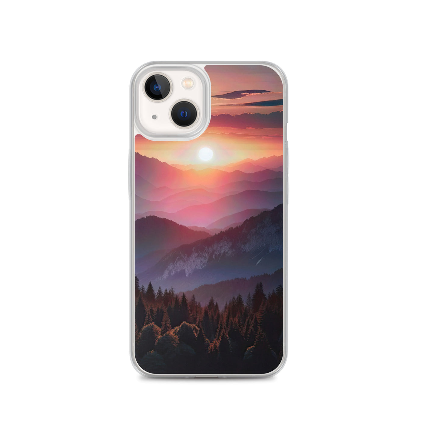 Foto der Alpenwildnis beim Sonnenuntergang, Himmel in warmen Orange-Tönen - iPhone Schutzhülle (durchsichtig) berge xxx yyy zzz iPhone 13