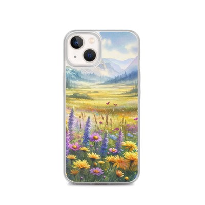 Aquarell einer Almwiese in Ruhe, Wildblumenteppich in Gelb, Lila, Rosa - iPhone Schutzhülle (durchsichtig) berge xxx yyy zzz iPhone 13
