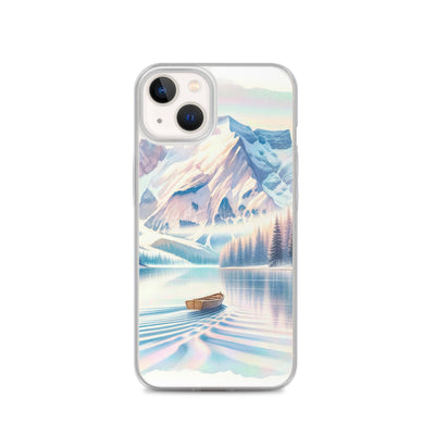 Aquarell eines klaren Alpenmorgens, Boot auf Bergsee in Pastelltönen - iPhone Schutzhülle (durchsichtig) berge xxx yyy zzz iPhone 13