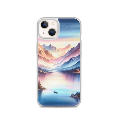 Aquarell einer Dämmerung in den Alpen, Boot auf einem See in Pastell-Licht - iPhone Schutzhülle (durchsichtig) berge xxx yyy zzz iPhone 13