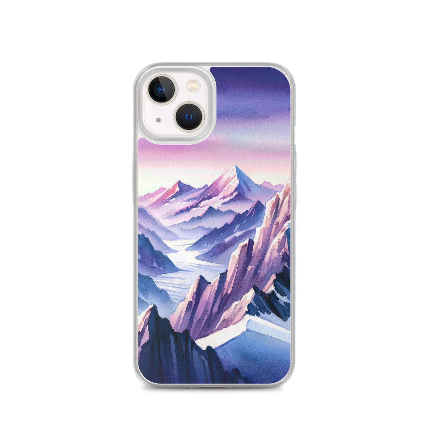 Aquarell eines Bergsteigers auf einem Alpengipfel in der Abenddämmerung - iPhone Schutzhülle (durchsichtig) wandern xxx yyy zzz iPhone 13