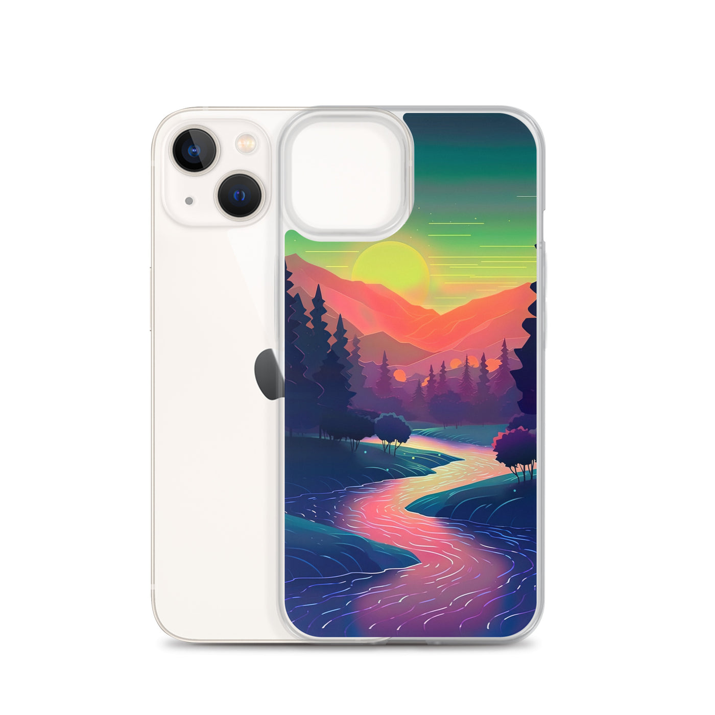 Berge, Fluss, Sonnenuntergang - Malerei - iPhone Schutzhülle (durchsichtig) berge xxx