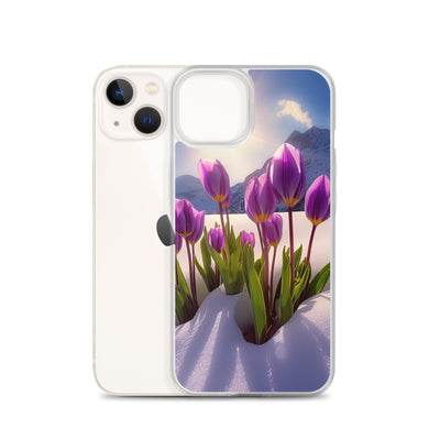 Tulpen im Schnee und in den Bergen - Blumen im Winter - iPhone Schutzhülle (durchsichtig) berge xxx