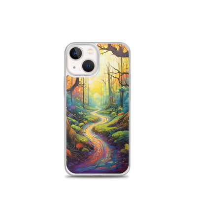 Wald und Wanderweg - Bunte, farbenfrohe Malerei - iPhone Schutzhülle (durchsichtig) camping xxx iPhone 13 mini
