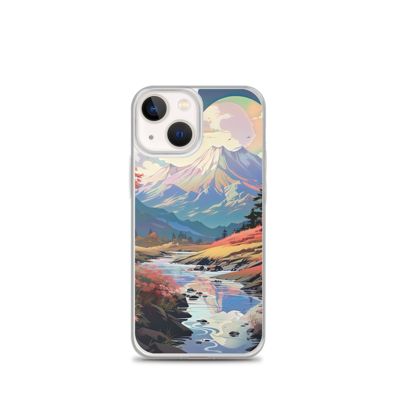 Berge. Fluss und Blumen - Malerei - iPhone Schutzhülle (durchsichtig) berge xxx iPhone 13 mini