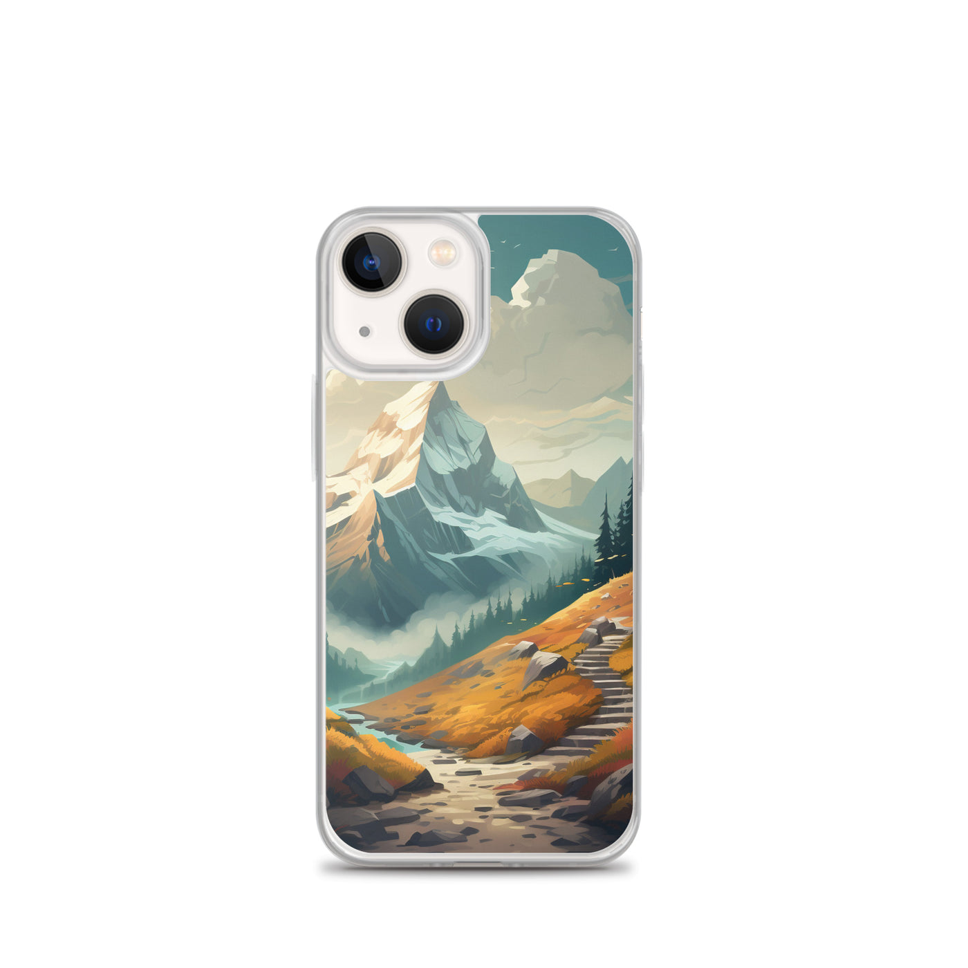 Berge, Wald und Wanderweg - Malerei - iPhone Schutzhülle (durchsichtig) berge xxx iPhone 13 mini